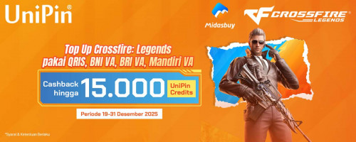 Top Up Crossfire: Legends, dapat Cashback s/d 15.000 UniPin Credits Pakai QRIS, BNI VA, BRI VA, Mandiri VA